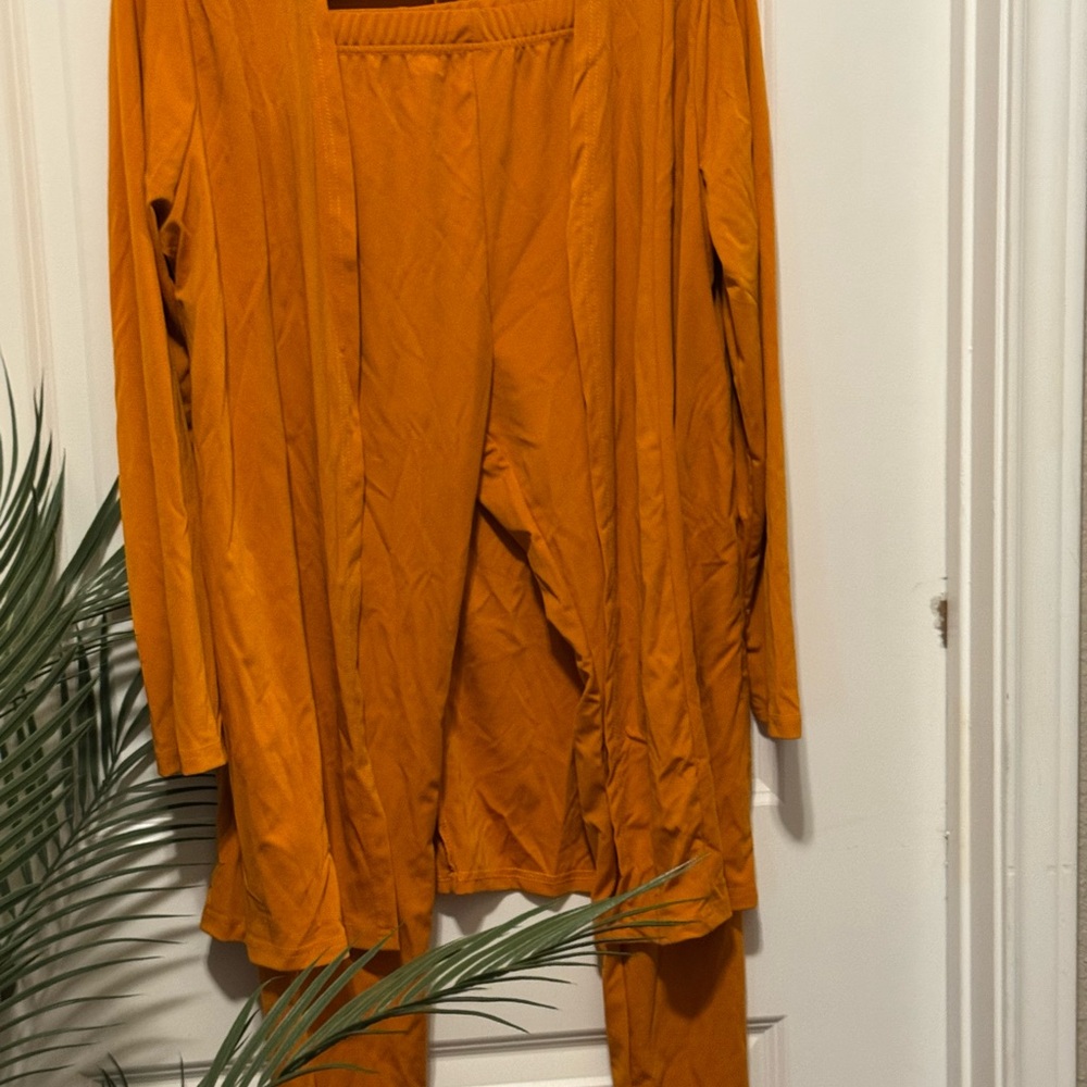 Orange Long Sleeve Cardigan and Pants Set